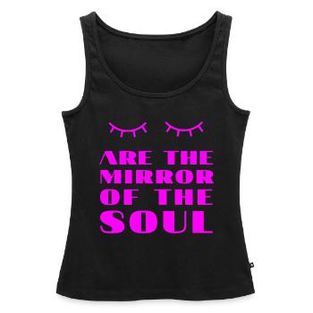 Tshirt Woodstock Hippie Yeux Sont Mirroir de Seul - Débardeur bio Premium Femme - noir - Devant - AI Model Female 172 light (172cm)