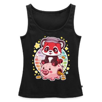 Panda Kawaii Rouge avec Tirelire - Débardeur bio Premium Femme - noir - Devant - AI Model Female 172 light (172cm)