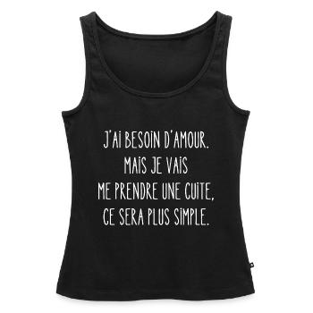 je vais prendre une cuite - Débardeur bio Premium Femme - noir - Devant - AI Model Female 172 light (172cm)
