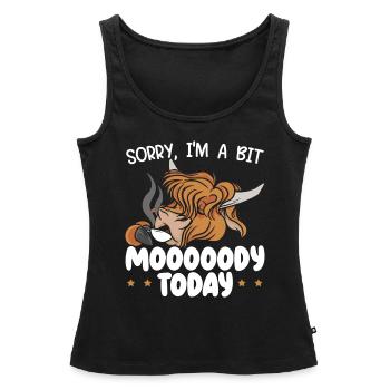 Je suis un peu lunatique aujourd’hui Scottist Highland Cow Lover - Débardeur bio Premium Femme - noir - Devant - AI Model Female 172 light (172cm)