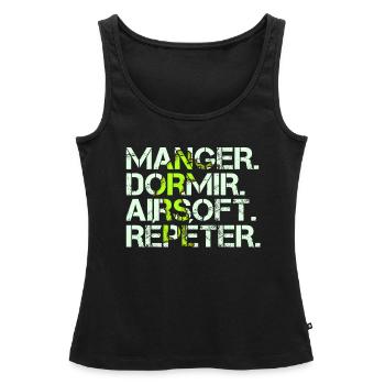 Mange Dormir Airsoft Répéter Cadeau Softair Humour - Débardeur bio Premium Femme - noir - Devant - AI Model Female 172 light (172cm)