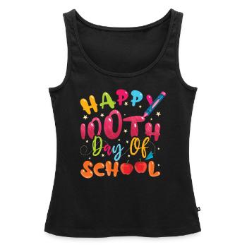 Joyeux 100e jour coloré 100 jours d’école - Débardeur bio Premium Femme - noir - Devant - AI Model Female 172 light (172cm)