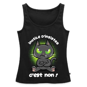 Chat têtu - Débardeur bio Premium Femme - noir - Devant - AI Model Female 172 light (172cm)