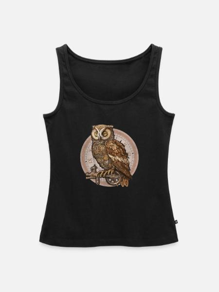 Steampunk Eule Comic style - Frauen Premium Organic Tank Top - Schwarz