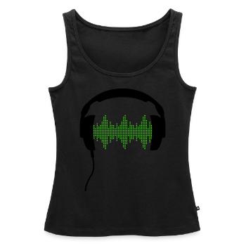 Casque DJ rhythm fréquence égaliseur sonore - Débardeur bio Premium Femme - noir - Devant - AI Model Female 172 light (172cm)