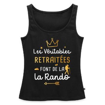 Retraitée cadeau drôle randonnée retraite rando - Débardeur bio Premium Femme - noir - Devant - AI Model Female 172 light (172cm)
