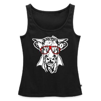 Vache à lunettes boeuf taureau pâturage animal Wilsigns - Débardeur bio Premium Femme - noir - Devant - AI Model Female 172 light (172cm)