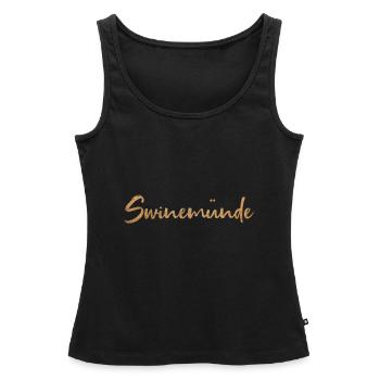 SWINEMÜNDE | SCHRIFTZUG IM SAND - Frauen Premium Organic Tank Top - Schwarz - Vorne - AI Model Female 172 light (172cm)