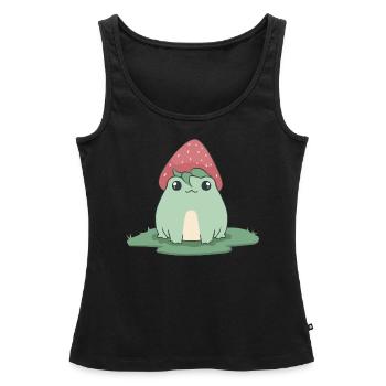 Cottagecore Aesthetic Kawaii Frog Strawberry Head - Women’s Premium Organic Tank top - black - Front - AI Model Female 172 light (172cm)