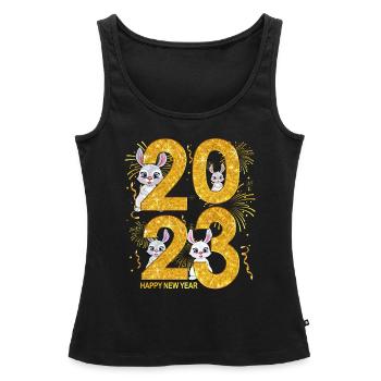 Tenue du jour de l’An 2023 - Bonne année 2023 - Débardeur bio Premium Femme - noir - Devant - AI Model Female 172 light (172cm)