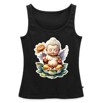 bébé Bouddha - meditation yoga relaxation - Débardeur bio Premium Femme - noir - Devant - AI Model Female 172 light (172cm)