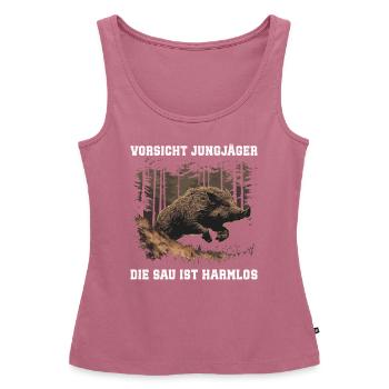 Méfiez-vous des jeunes chasseurs - Débardeur bio Premium Femme - mauve - Devant - AI Model Female 172 light (172cm)