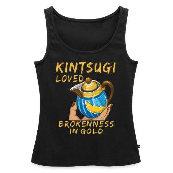 KINTSUGI AIMAIT LA BRISURE EN OR - Débardeur bio Premium Femme - noir - Devant - AI Model Female 172 light (172cm)