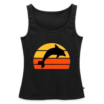 Springender Delphin vor einer geteilten Halbsonne - Frauen Premium Organic Tank Top - Schwarz - Vorne - AI Model Female 172 light (172cm)