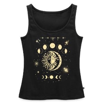 T-Shirt Soleil Lune Étoiles Femme - Élégant - Débardeur bio Premium Femme - noir - Devant - AI Model Female 172 light (172cm)