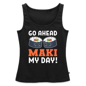Maki - Pun Gourmet - Débardeur bio Premium Femme - noir - Devant - AI Model Female 172 light (172cm)