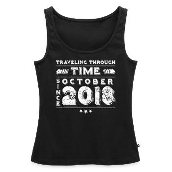 Vintage Voyage dans le Temps Anniversaire Design Octobre 2018 - Débardeur bio Premium Femme - noir - Devant - AI Model Female 172 light (172cm)