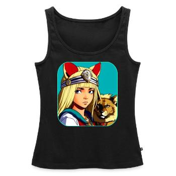 Cooles Anime Manga Girl mit Löwe - Frauen Premium Organic Tank Top - Schwarz - Vorne - AI Model Female 172 light (172cm)
