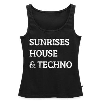 Sunrises House Music et Techno - Débardeur bio Premium Femme - noir - Devant - AI Model Female 172 light (172cm)