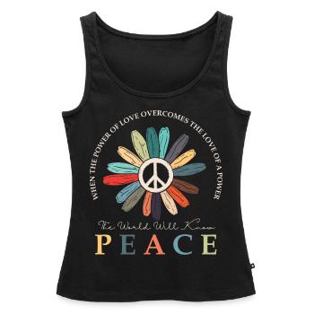 Hippie Flower Power Peace & Power - Débardeur bio Premium Femme - noir - Devant - AI Model Female 172 light (172cm)