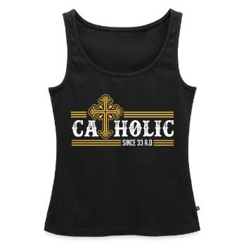 Catholique depuis 33 après JC Crucifix Jesus Eucharis - Débardeur bio Premium Femme - noir - Devant - AI Model Female 172 light (172cm)