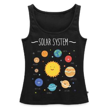 Système solaire avec toutes les planètes, orbites - Débardeur bio Premium Femme - noir - Devant - AI Model Female 172 light (172cm)