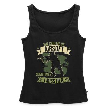 Moi ou Airsoft Softair Drôle de rencontre - Débardeur bio Premium Femme - noir - Devant - AI Model Female 172 light (172cm)