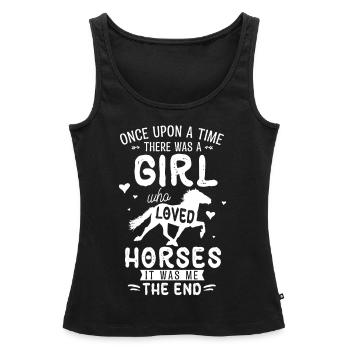Cheval, chevaux, filles et chevaux - Débardeur bio Premium Femme - noir - Devant - AI Model Female 172 light (172cm)