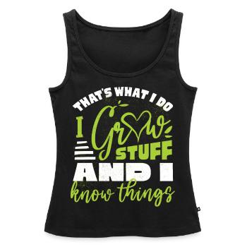 I build things And I know things, gardener - Women’s Premium Organic Tank top - black - Front - AI Model Female 172 light (172cm)