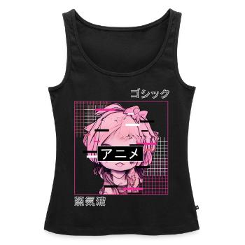 Glitch Anime Chibi Japanische Vaporwellen -Ästheti - Frauen Premium Organic Tank Top - Schwarz - Vorne - AI Model Female 172 light (172cm)
