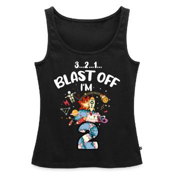 Blast Off J’ai 2 ans, 2ème anniversaire - Débardeur bio Premium Femme - noir - Devant - AI Model Female 172 light (172cm)