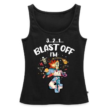 Blast Off J’ai 4 ans, 4ème anniversaire - Débardeur bio Premium Femme - noir - Devant - AI Model Female 172 light (172cm)