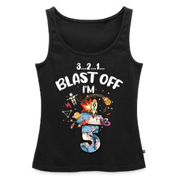 Blast Off J’ai 5 ans, 5ème anniversaire - Débardeur bio Premium Femme - noir - Devant - AI Model Female 172 light (172cm)