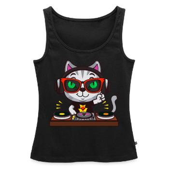 Katze Brille Turntable DJ Disco Club Nachtleben - Frauen Premium Organic Tank Top - Schwarz - Vorne - AI Model Female 172 light (172cm)