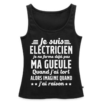 Electricien humour qui ne ferme pas sa gueule - Débardeur bio Premium Femme - noir - Devant - AI Model Female 172 light (172cm)