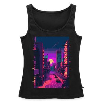Ville Japonaise Indie Esthétique Glitch Art 80s 90s V - Débardeur bio Premium Femme - noir - Devant - AI Model Female 172 light (172cm)
