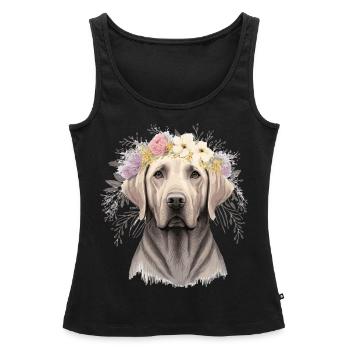 Mignon Labrador Retriever Fleur Couronne Chien de compagnie Flora - Débardeur bio Premium Femme - noir - Devant - AI Model Female 172 light (172cm)