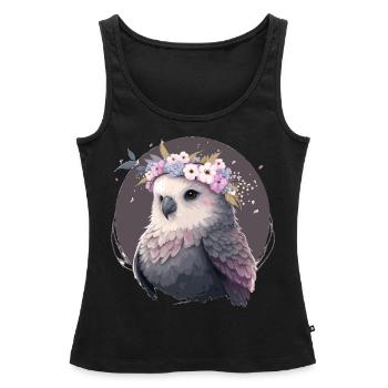 Mignon Gris Perruche Perruche Oiseau Fleur Couronne Pet Bi - Débardeur bio Premium Femme - noir - Devant - AI Model Female 172 light (172cm)