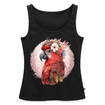 Rouge Ara Écarlate Fleur Couronne Perroquet Aquarelle B - Débardeur bio Premium Femme - noir - Devant - AI Model Female 172 light (172cm)