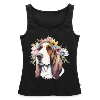 Mignon Basset Hound Fleur Couronne Chien de Compagnie Race Flora - Débardeur bio Premium Femme - noir - Devant - AI Model Female 172 light (172cm)