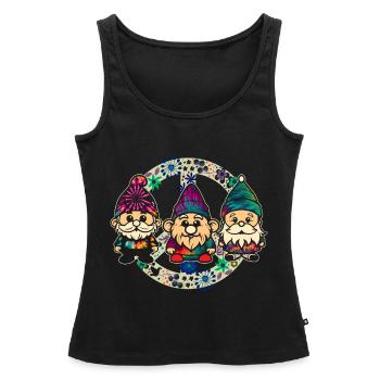 Trois Gnomes Hippies Groovy Bandage Dye Gnomies - Débardeur bio Premium Femme - noir - Devant - AI Model Female 172 light (172cm)