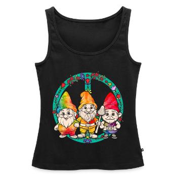 Trois Gnomes Hippies Groovy Bandage Dye Gnomies - Débardeur bio Premium Femme - noir - Devant - AI Model Female 172 light (172cm)