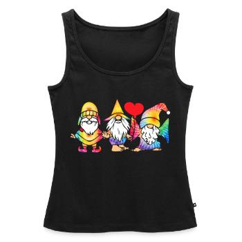 Trois Gnomes Hippies Groovy Bandage Dye Gnomies - Débardeur bio Premium Femme - noir - Devant - AI Model Female 172 light (172cm)