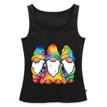 Trois Gnomes Hippies Groovy Bandage Dye Gnomies - Débardeur bio Premium Femme - noir - Devant - AI Model Female 172 light (172cm)