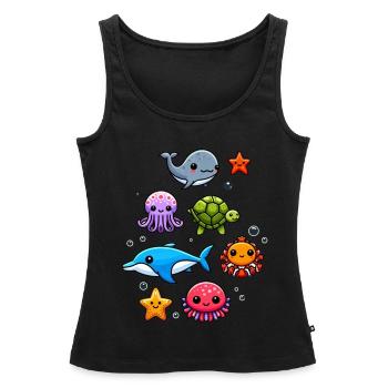Créatures marines colorées pour les enfants Créatures marines - Débardeur bio Premium Femme - noir - Devant - AI Model Female 172 light (172cm)