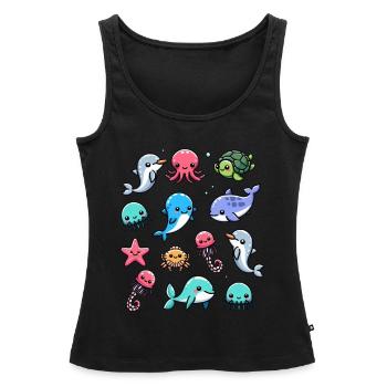 Créatures marines colorées pour les enfants Créatures marines - Débardeur bio Premium Femme - noir - Devant - AI Model Female 172 light (172cm)