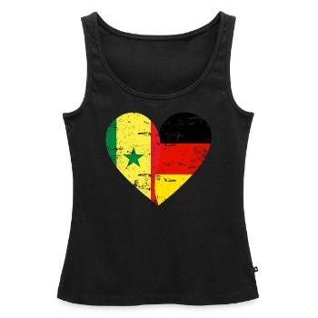 Sénégal Allemagne Drapeau Coeur - Débardeur bio Premium Femme - noir - Devant - AI Model Female 172 light (172cm)
