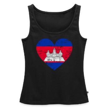 Cœur de drapeau du Cambodge - Débardeur bio Premium Femme - noir - Devant - AI Model Female 172 light (172cm)