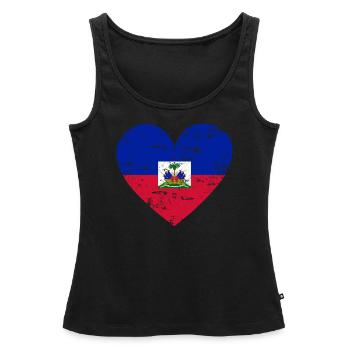 Cœur de drapeau d’Haïti - Débardeur bio Premium Femme - noir - Devant - AI Model Female 172 light (172cm)