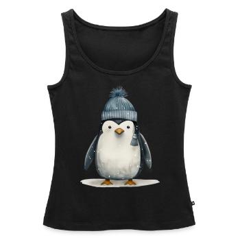 T-shirt pingouin chiot : Adorable espièglerie de l’Antarctique - Débardeur bio Premium Femme - noir - Devant - AI Model Female 172 light (172cm)